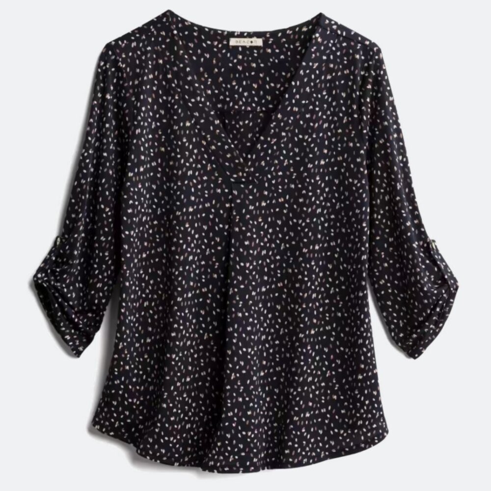 Beacon Patty Roll Tab Knit Top, Size Medium, Navy Polka Dot - only worn once!